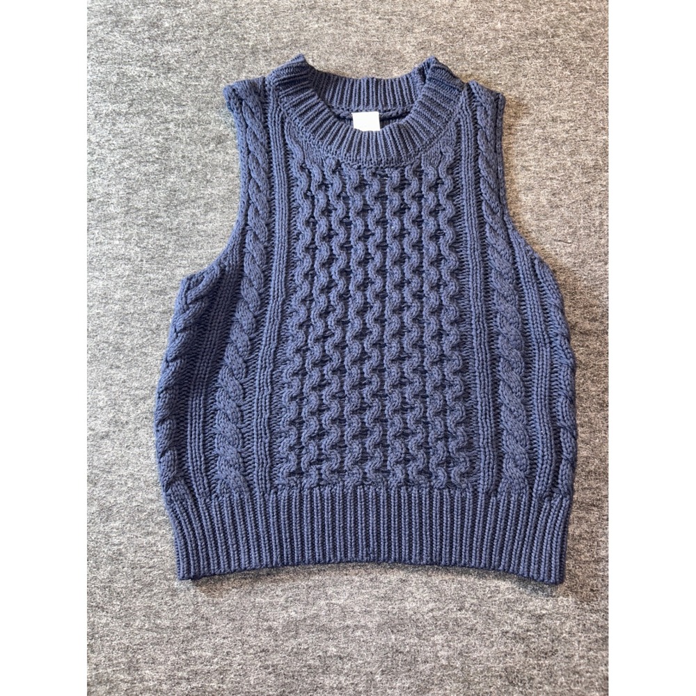 Melrose and Market Sweater Vest Womens XXS Navy New Cable Knit Sleeveless Crew